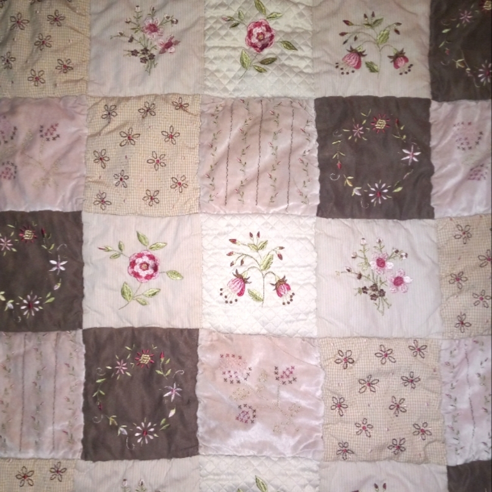 Cotton Pink Grey Quilt, Patchwork Coverlet